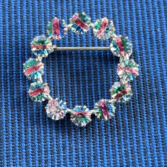 Vintage Silver Art Deco Iris Crystal Glass Eternity Brooch - Picture 1 of 7